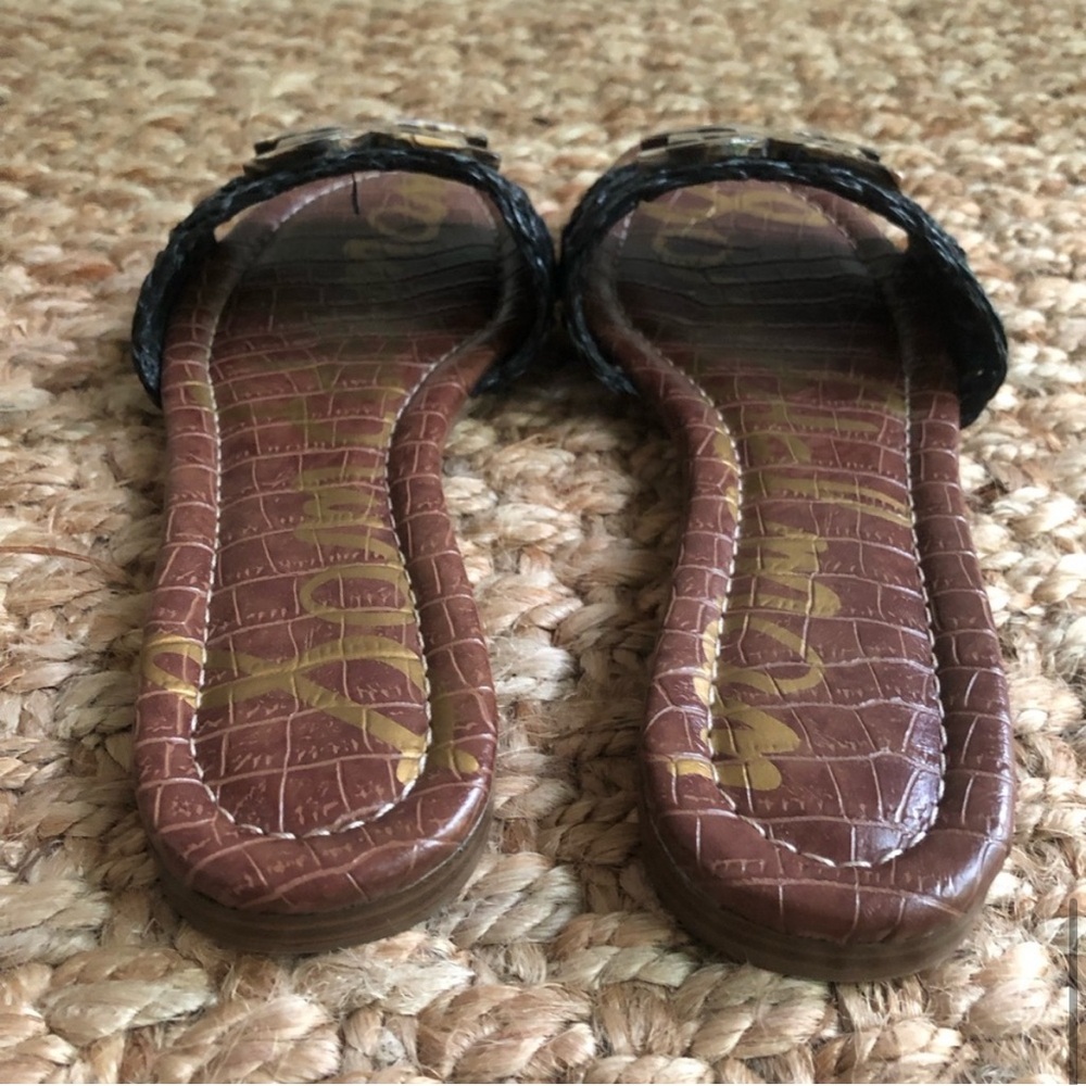 Sam Edelman Backer Black and Brown Raffia Slide Sandals 8 - Picture 9 of 12